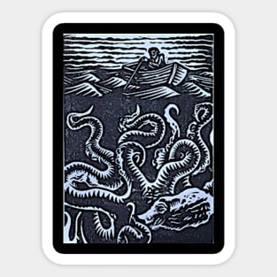 beneath the surface octopus block print design Sticker